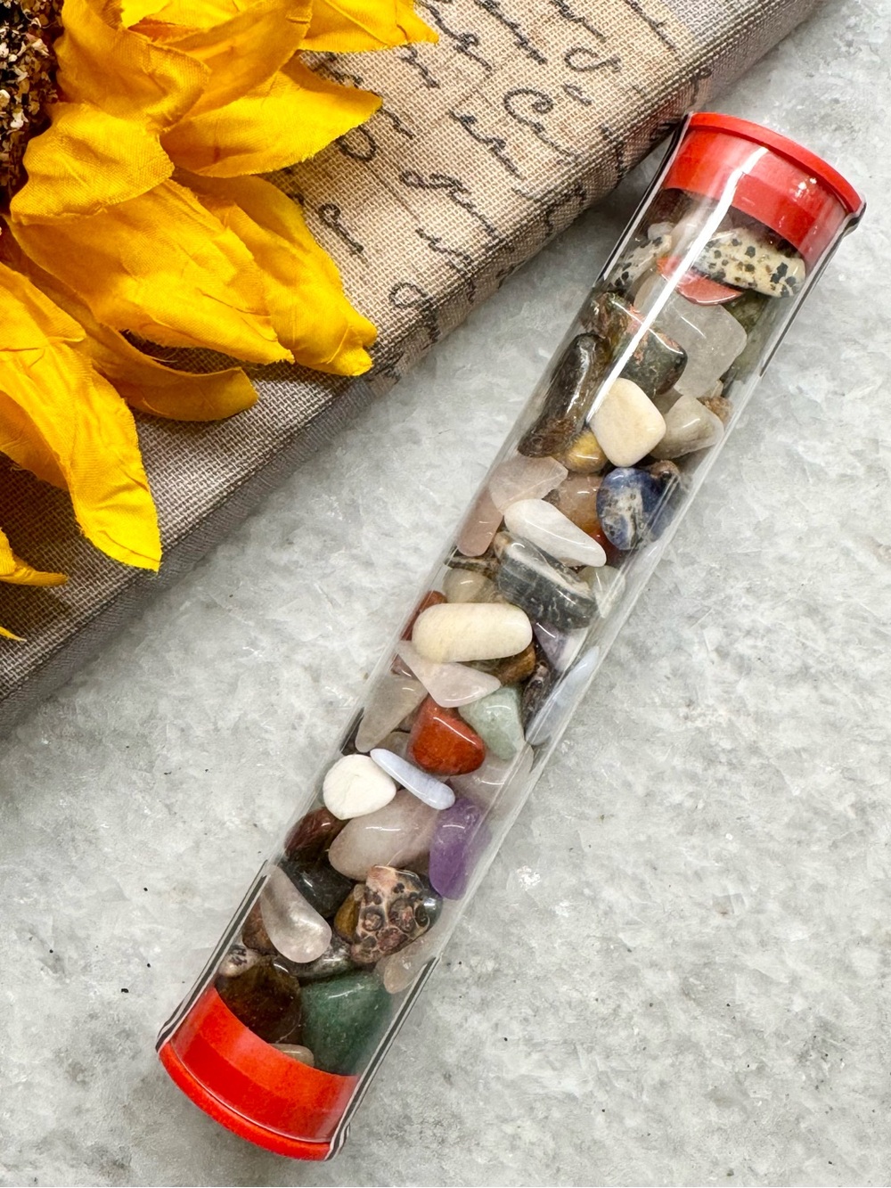 New Cylinder of Mixed Assorted Small Natural Tumbled Gemstones & Crystals - 5oz